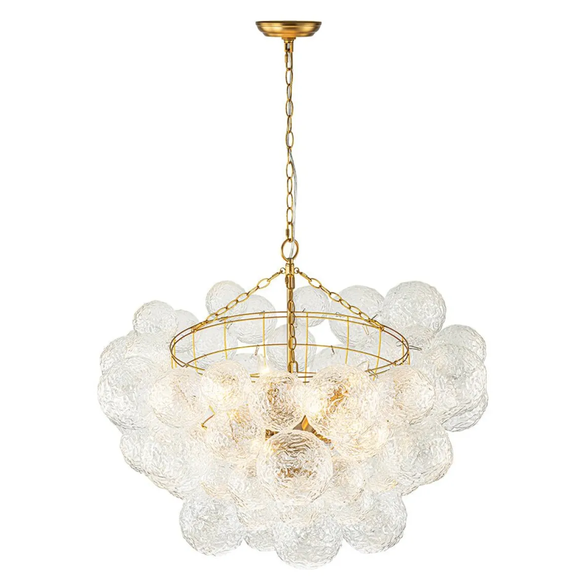 Brass Luxe Cluster Rippled Glass Globe Bubble Chandelier