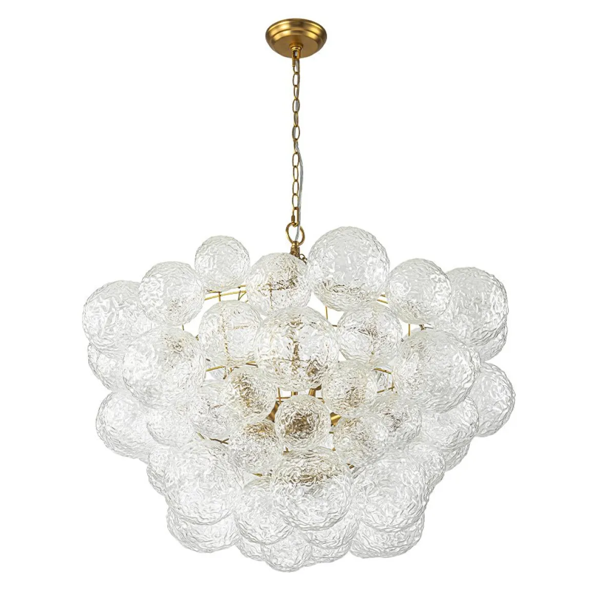 Brass Luxe Cluster Rippled Glass Globe Bubble Chandelier
