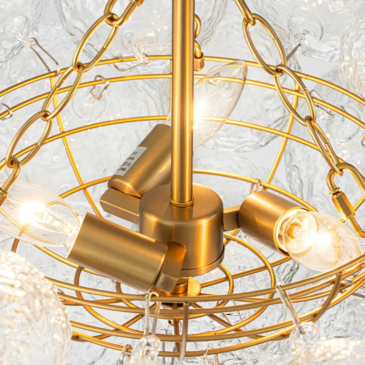 Brass Luxe Cluster Rippled Glass Globe Bubble Chandelier