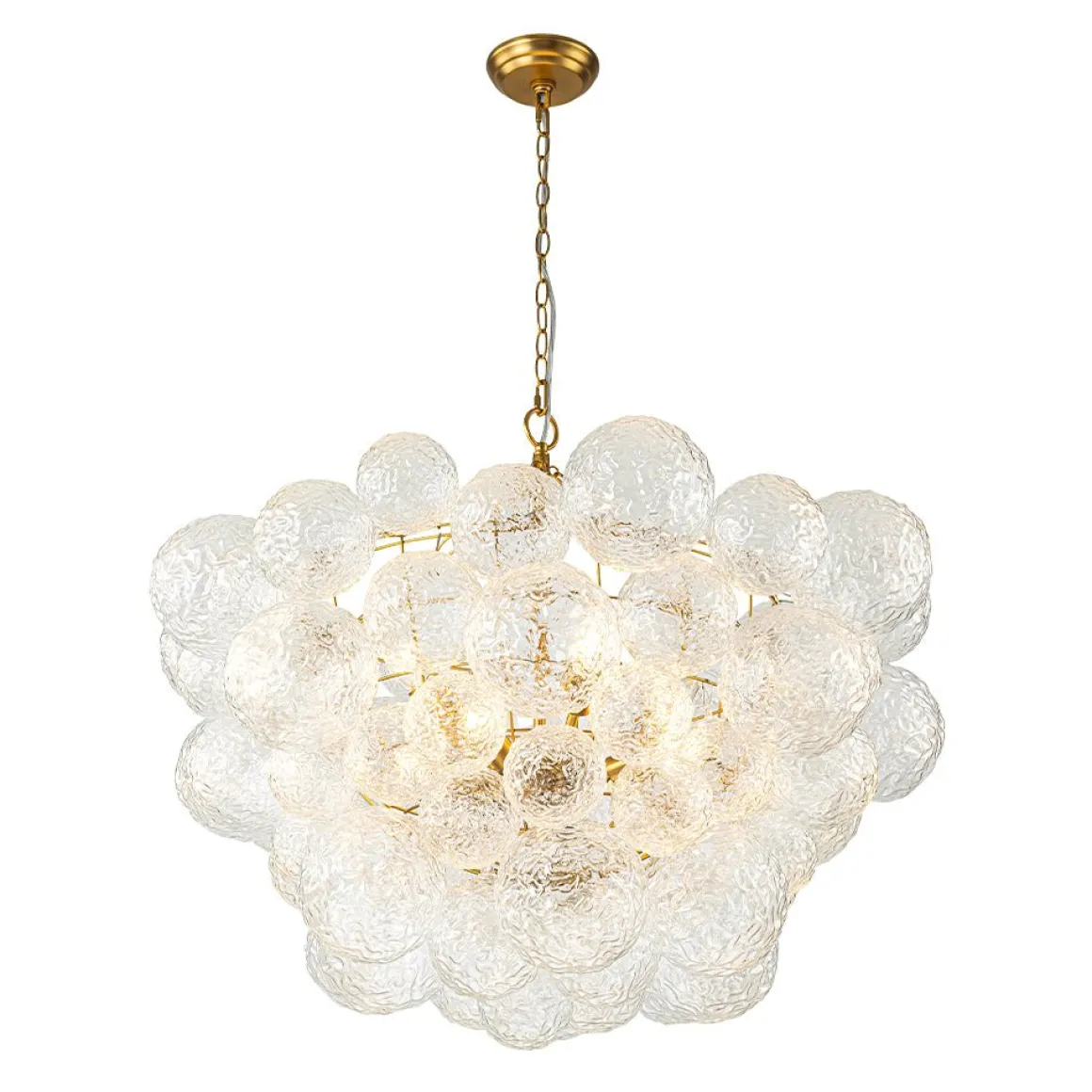 Brass Luxe Cluster Rippled Glass Globe Bubble Chandelier