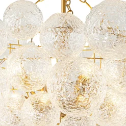 Brass Luxe Cluster Rippled Glass Globe Bubble Chandelier