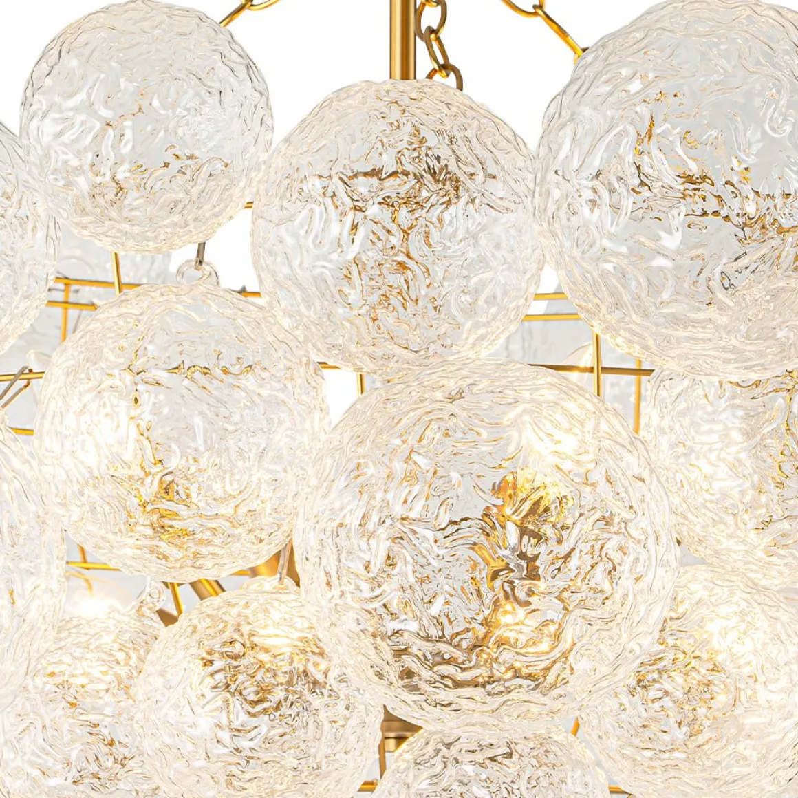 Brass Luxe Cluster Rippled Glass Globe Bubble Chandelier