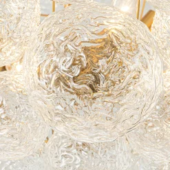 Brass Luxe Cluster Rippled Glass Globe Bubble Chandelier