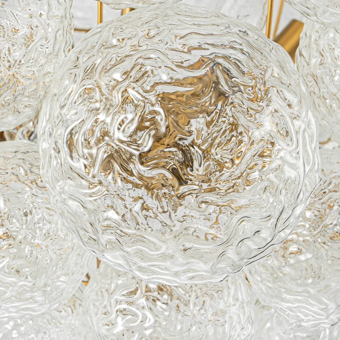 Brass Luxe Cluster Rippled Glass Globe Bubble Chandelier