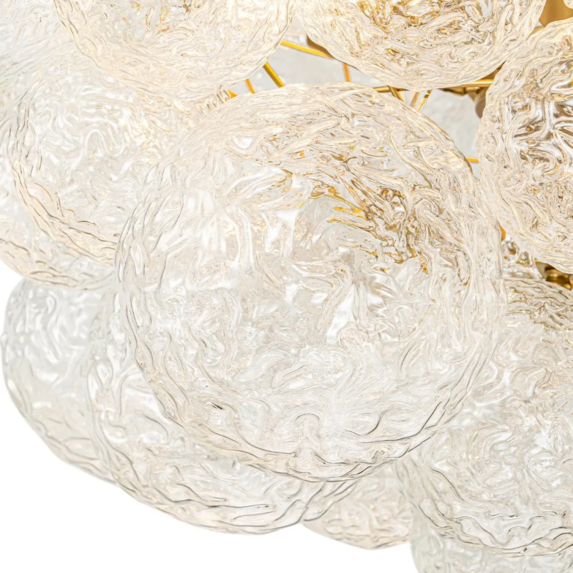 Brass Luxe Cluster Rippled Glass Globe Bubble Chandelier