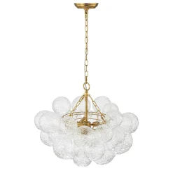 Brass Luxe Cluster Rippled Glass Globe Bubble Chandelier