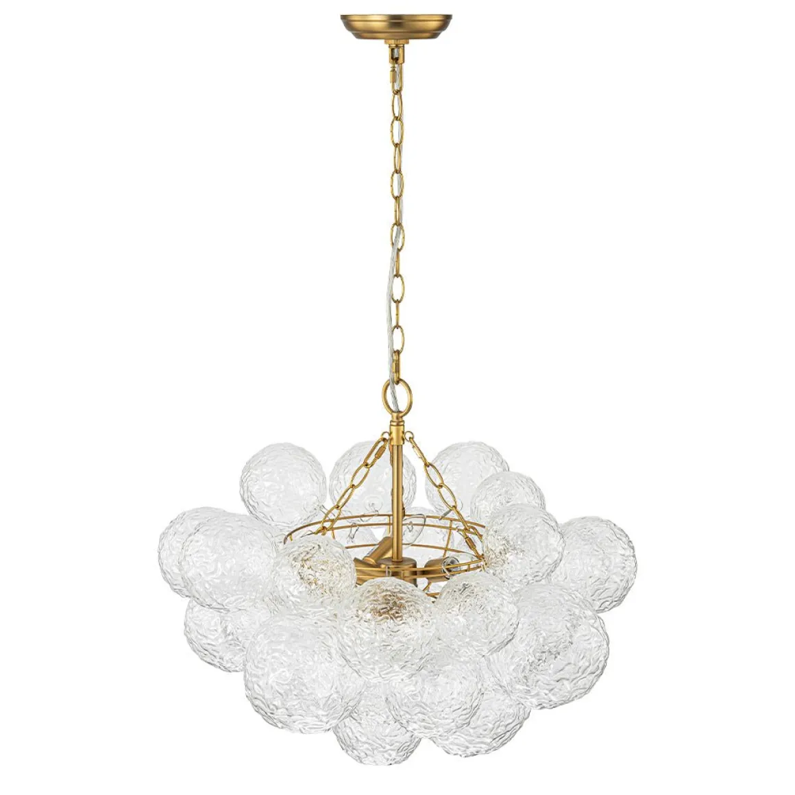 Brass Luxe Cluster Rippled Glass Globe Bubble Chandelier