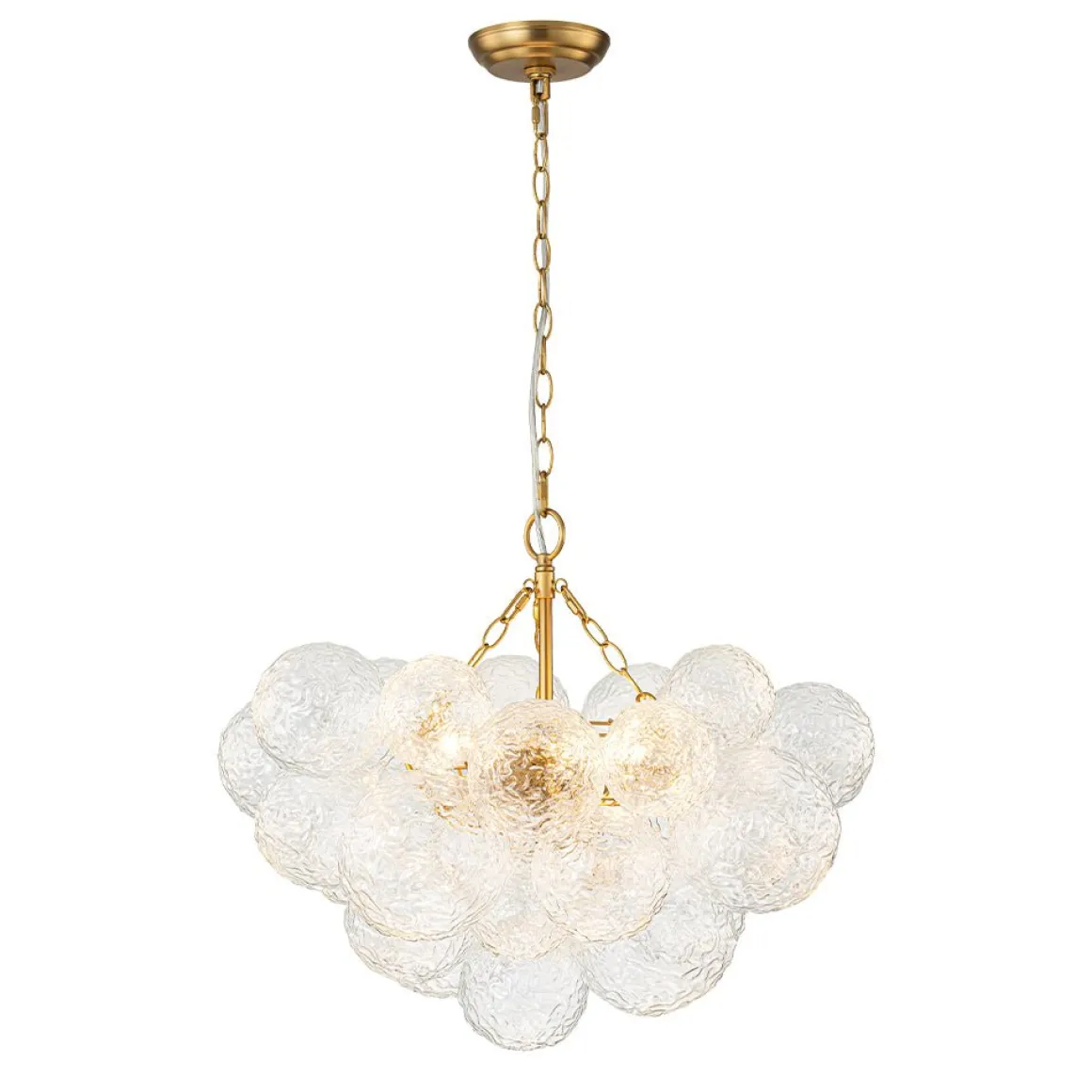 Brass Luxe Cluster Rippled Glass Globe Bubble Chandelier