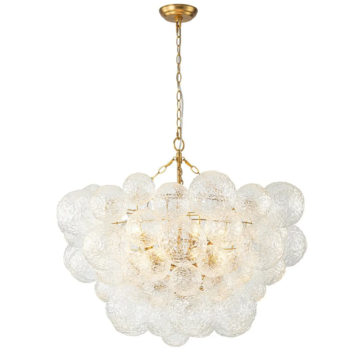 Brass Luxe Cluster Rippled Glass Globe Bubble Chandelier