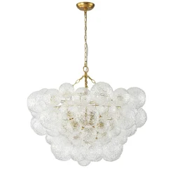 Brass Luxe Cluster Rippled Glass Globe Bubble Chandelier