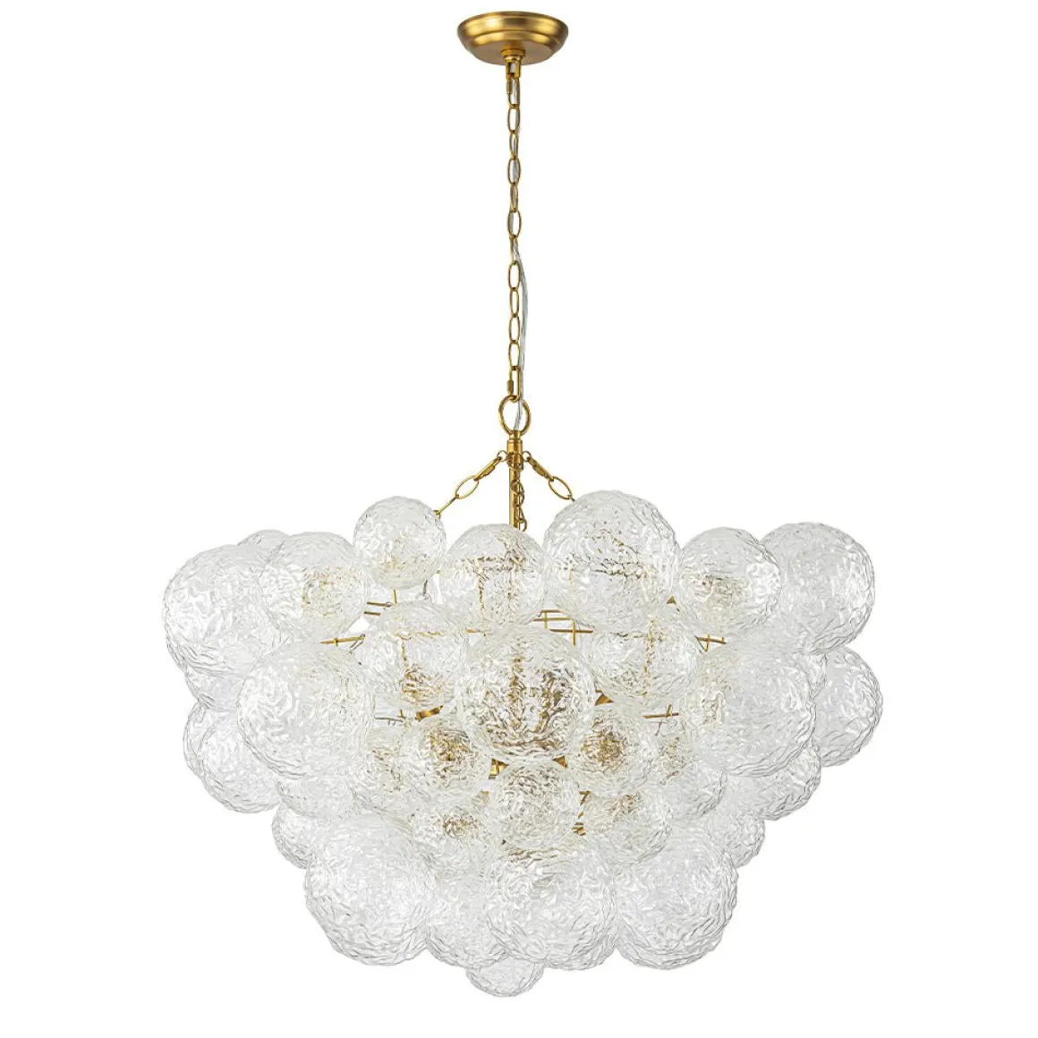 Brass Luxe Cluster Rippled Glass Globe Bubble Chandelier