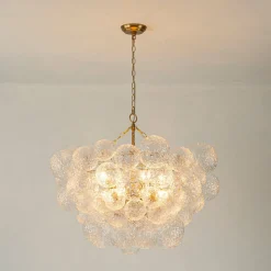 Brass Luxe Cluster Rippled Glass Globe Bubble Chandelier