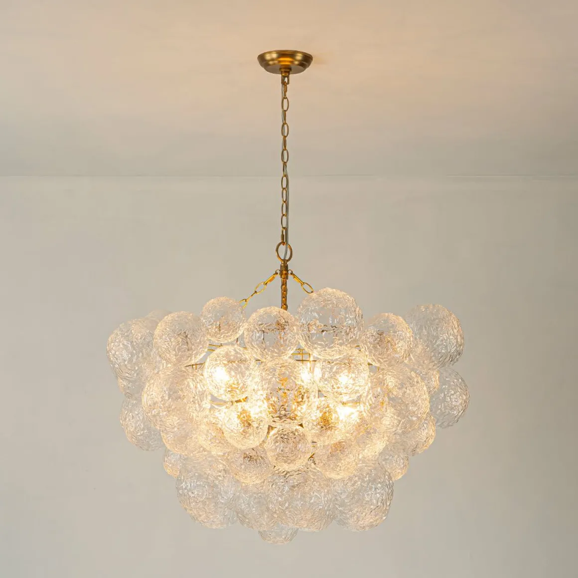 Brass Luxe Cluster Rippled Glass Globe Bubble Chandelier