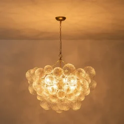 Brass Luxe Cluster Rippled Glass Globe Bubble Chandelier