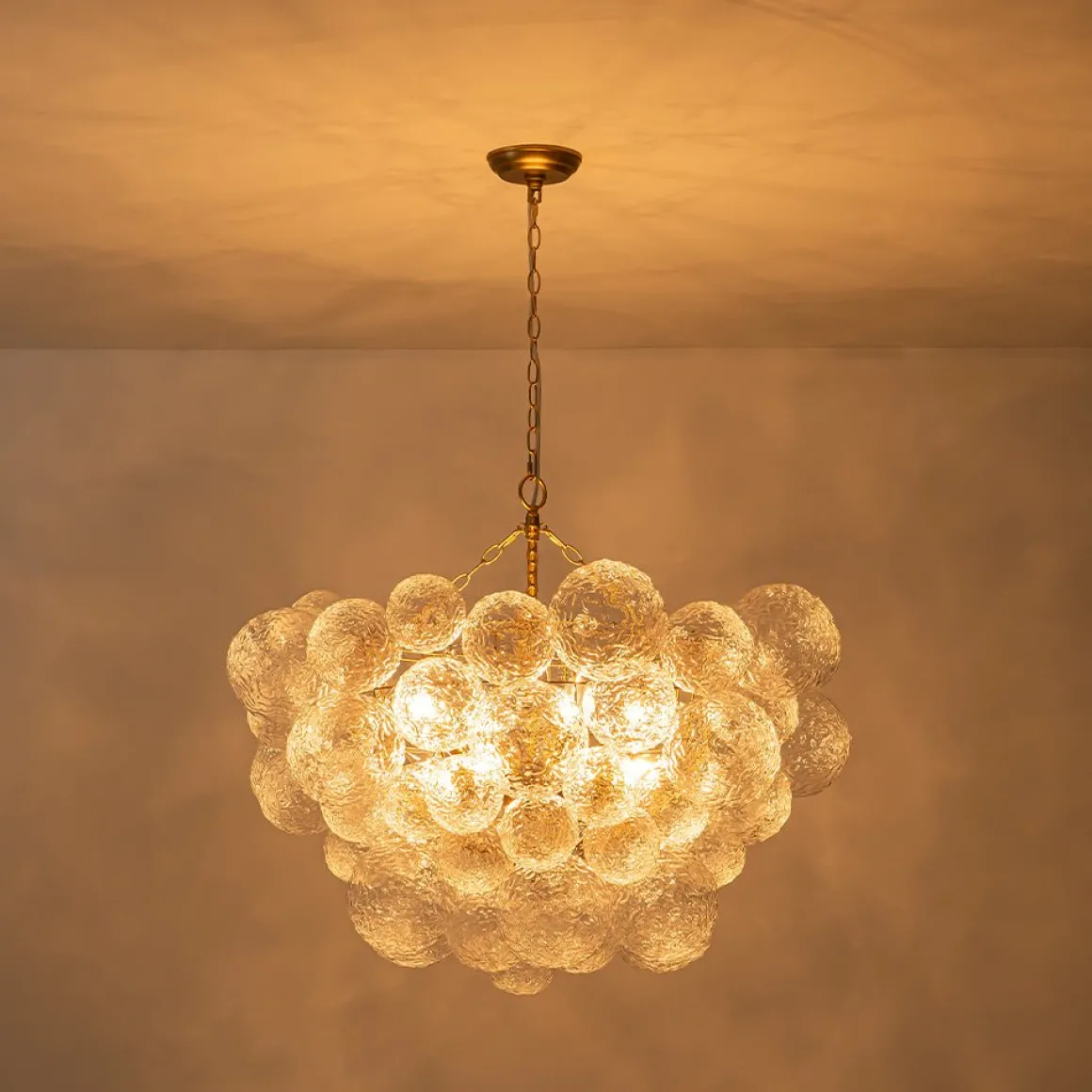 Brass Luxe Cluster Rippled Glass Globe Bubble Chandelier