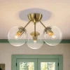 Brass Mid-Century 3-Light Glass Globe Semi Flush Mount