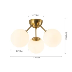 Brass Mid-Century 3-Light Glass Globe Semi Flush Mount