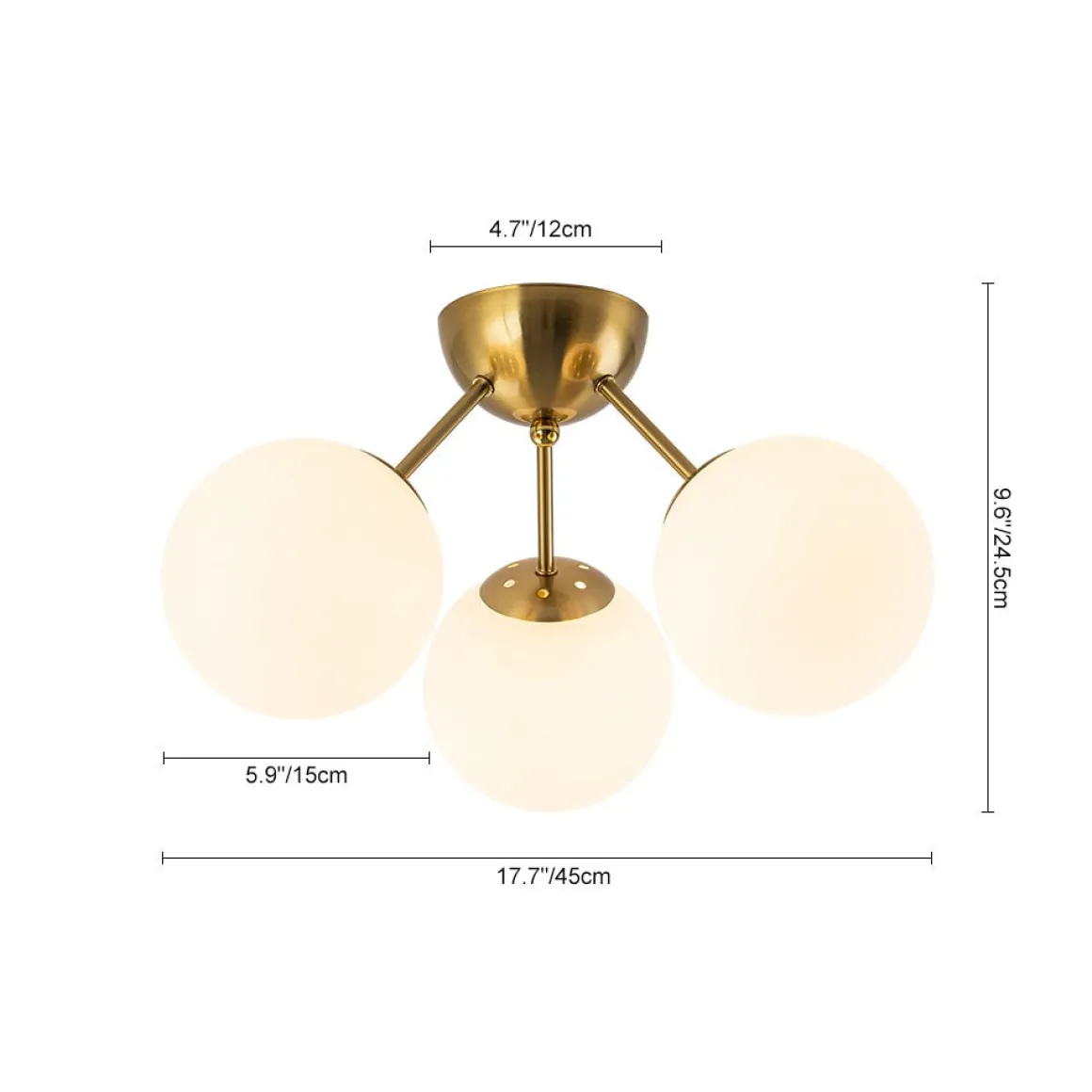 Brass Mid-Century 3-Light Glass Globe Semi Flush Mount