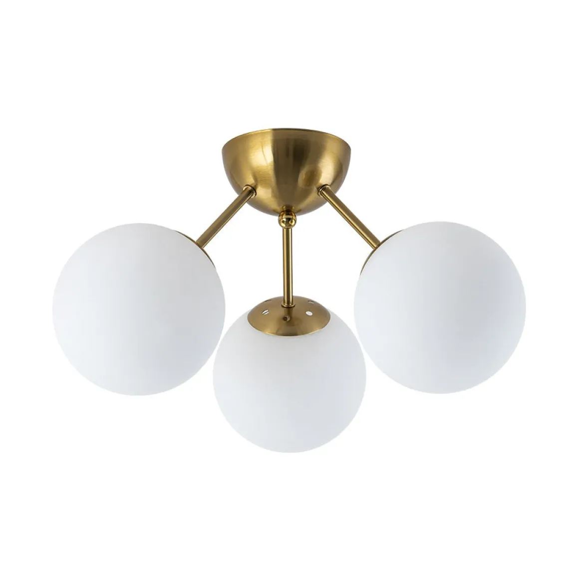 Brass Mid-Century 3-Light Glass Globe Semi Flush Mount