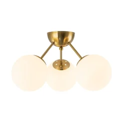 Brass Mid-Century 3-Light Glass Globe Semi Flush Mount