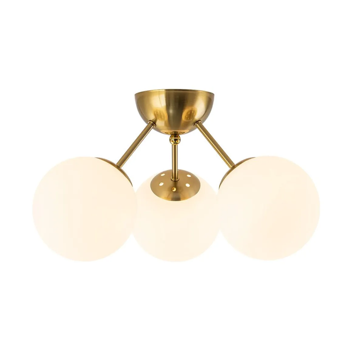 Brass Mid-Century 3-Light Glass Globe Semi Flush Mount