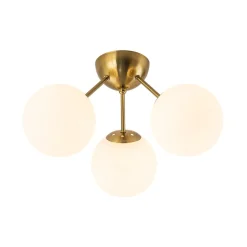 Brass Mid-Century 3-Light Glass Globe Semi Flush Mount