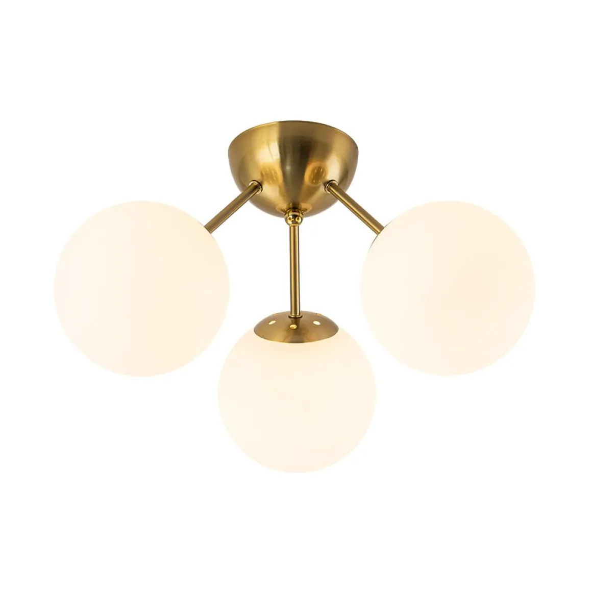 Brass Mid-Century 3-Light Glass Globe Semi Flush Mount