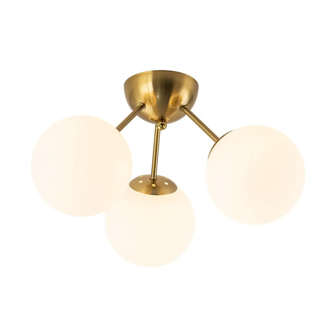 Brass Mid-Century 3-Light Glass Globe Semi Flush Mount