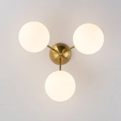 Brass Mid-Century 3-Light Glass Globe Semi Flush Mount