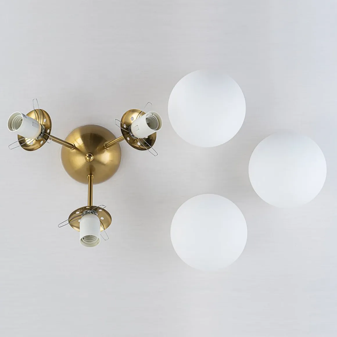 Brass Mid-Century 3-Light Glass Globe Semi Flush Mount