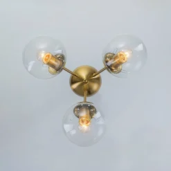 Brass Mid-Century 3-Light Glass Globe Semi Flush Mount