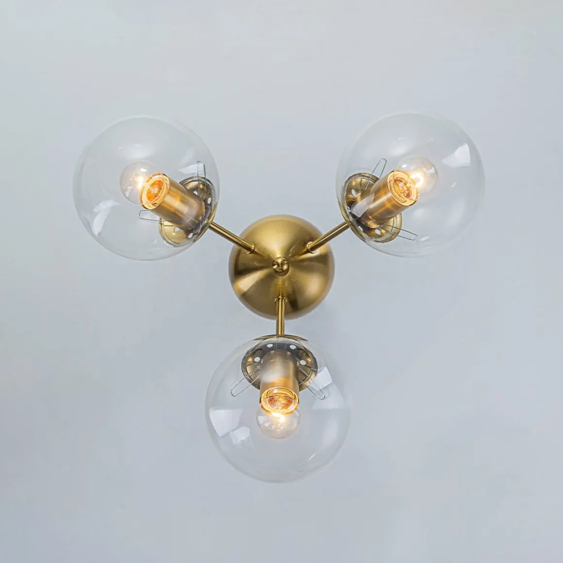 Brass Mid-Century 3-Light Glass Globe Semi Flush Mount
