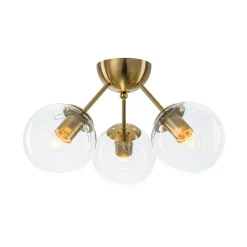 Brass Mid-Century 3-Light Glass Globe Semi Flush Mount