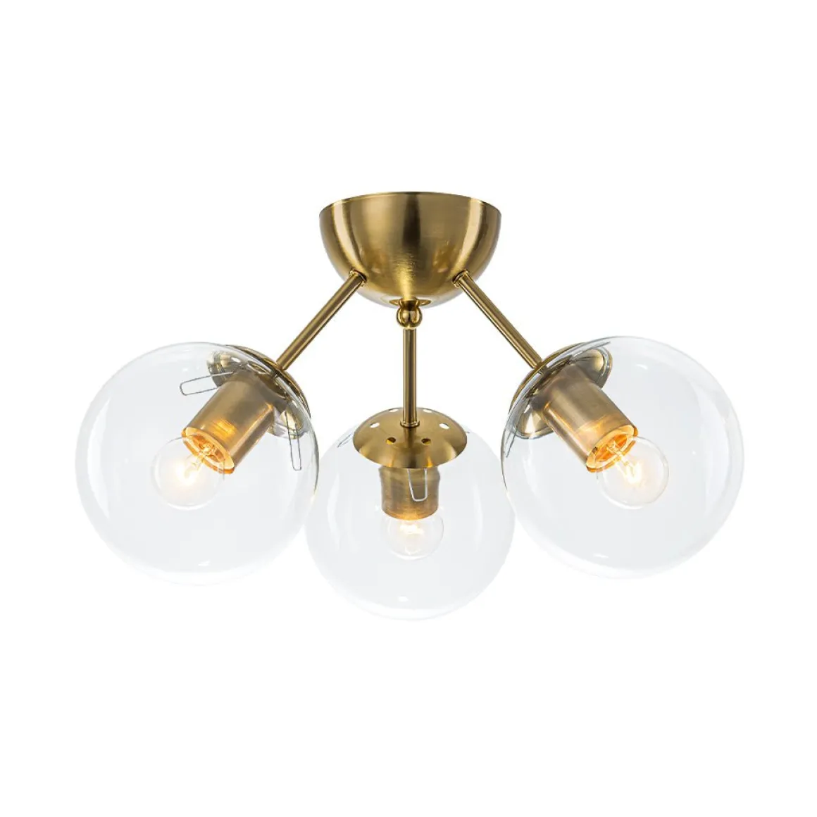 Brass Mid-Century 3-Light Glass Globe Semi Flush Mount