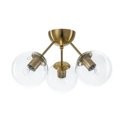 Brass Mid-Century 3-Light Glass Globe Semi Flush Mount