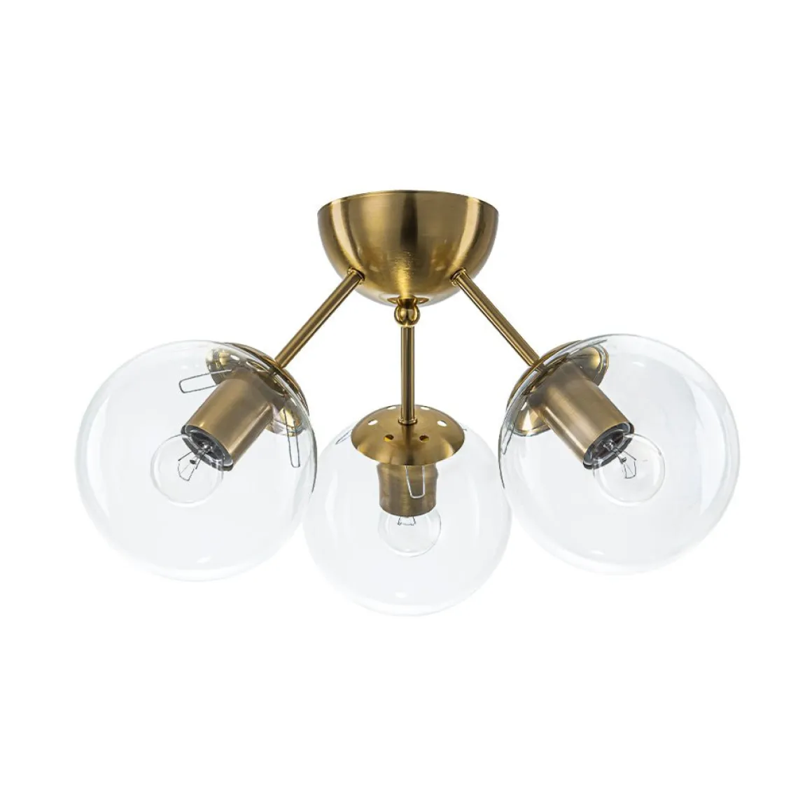 Brass Mid-Century 3-Light Glass Globe Semi Flush Mount