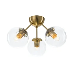 Brass Mid-Century 3-Light Glass Globe Semi Flush Mount