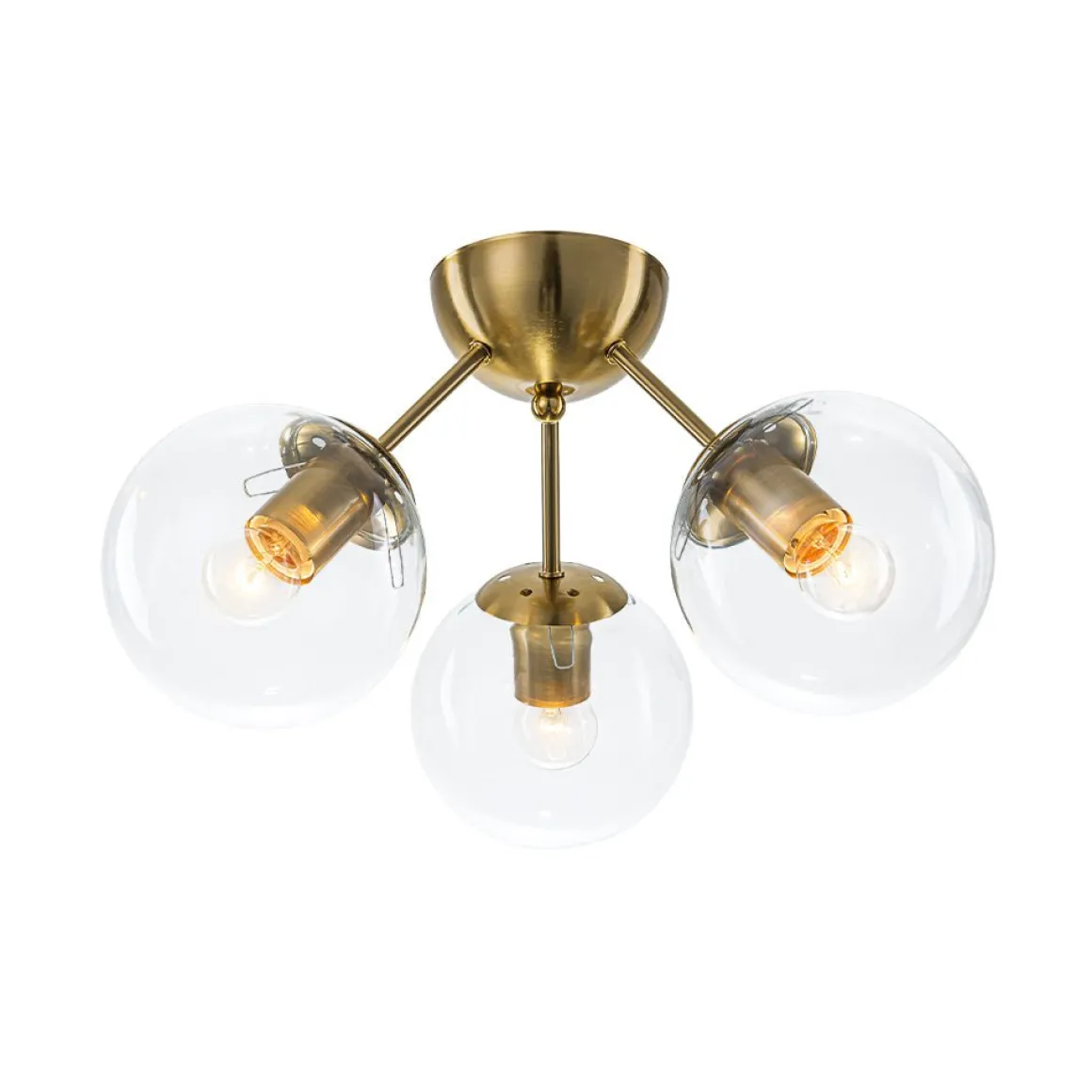 Brass Mid-Century 3-Light Glass Globe Semi Flush Mount