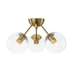 Brass Mid-Century 3-Light Glass Globe Semi Flush Mount