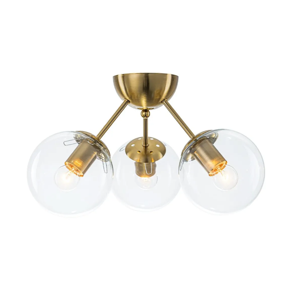 Brass Mid-Century 3-Light Glass Globe Semi Flush Mount
