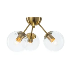 Brass Mid-Century 3-Light Glass Globe Semi Flush Mount