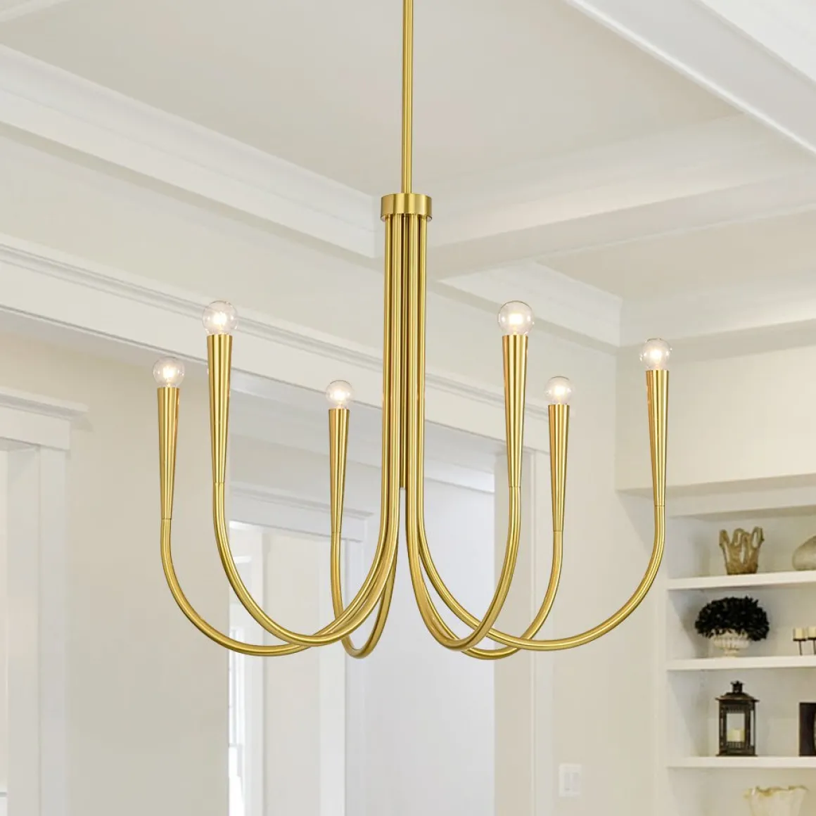 Brass Mid-Century Minimalist Tiered Candle Style Chandelier