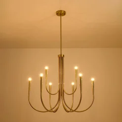 Brass Mid-Century Minimalist Tiered Candle Style Chandelier
