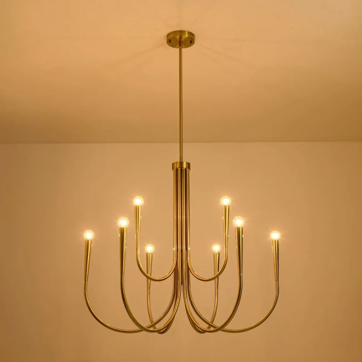 Brass Mid-Century Minimalist Tiered Candle Style Chandelier