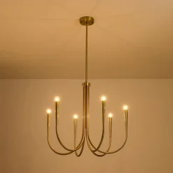 Brass Mid-Century Minimalist Tiered Candle Style Chandelier