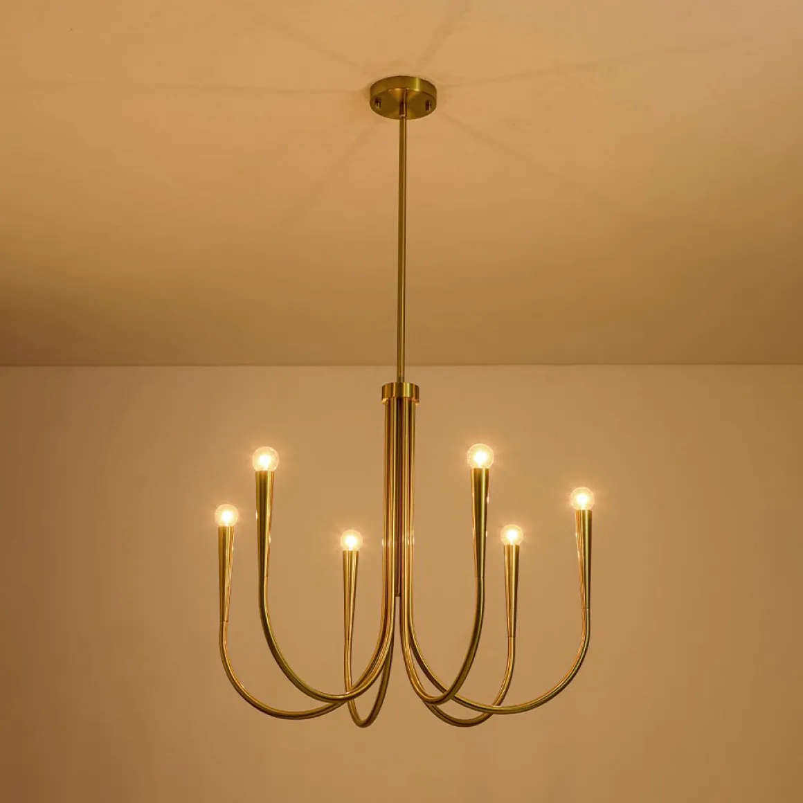 Brass Mid-Century Minimalist Tiered Candle Style Chandelier