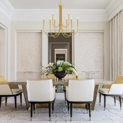Brass Mid-Century Minimalist Tiered Candle Style Chandelier