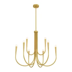 Brass Mid-Century Minimalist Tiered Candle Style Chandelier