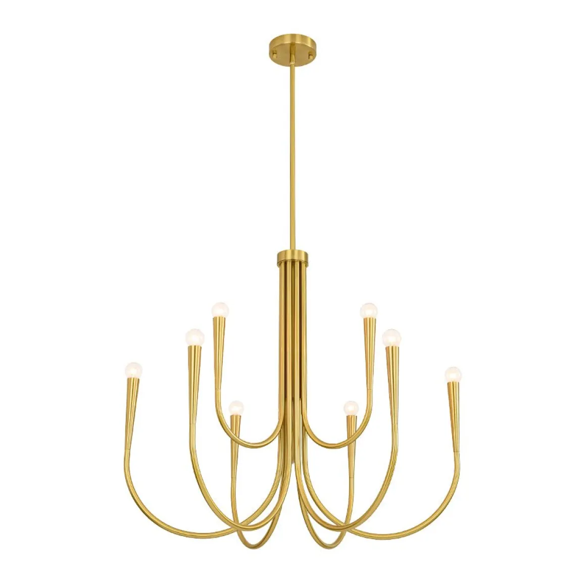 Brass Mid-Century Minimalist Tiered Candle Style Chandelier