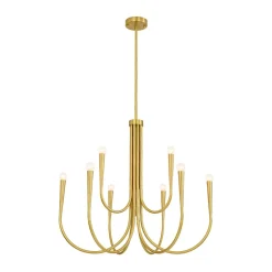 Brass Mid-Century Minimalist Tiered Candle Style Chandelier